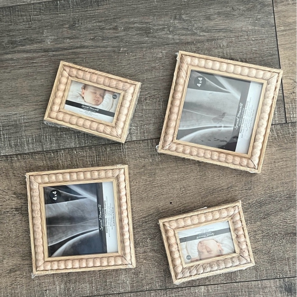 Beaded Farmhouse Wooden Photo Frame Set of 4 Frames ( 2- 4x4” & 2- 2x3” ) ~NEW~